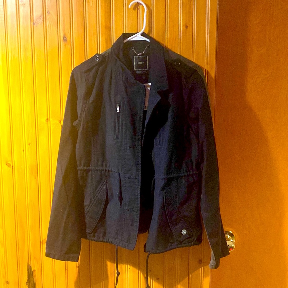 Black and gray two-toned OBEY jacket in size L